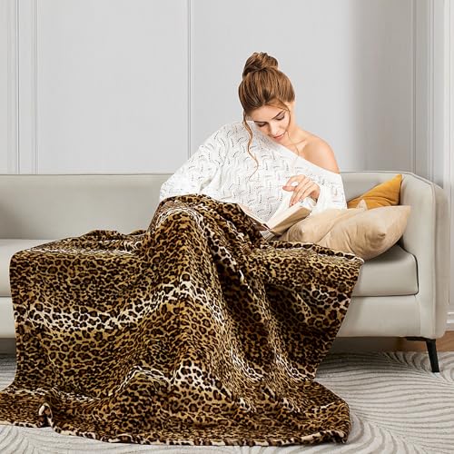 Edenleaf Leopard Print Blanket Fleece Throw for Bed Sofa Travel and Camping, Super Soft Cozy Fluffy Plush Cheetah Print Bl...