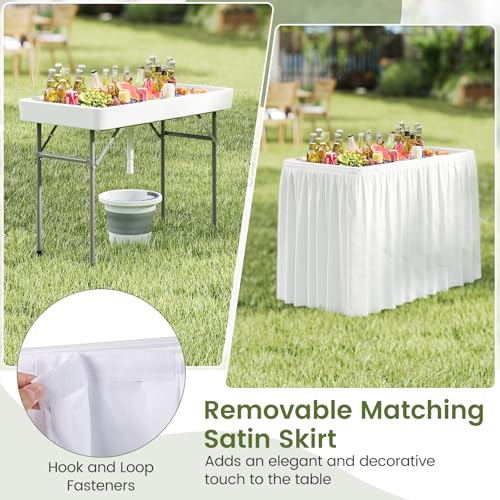 KOTEK Folding Ice Cooler Table, 4 FT Portable Ice Table with Drain, Matching Skirt & Foldable Bucket, Buffet Beverage Serv...
