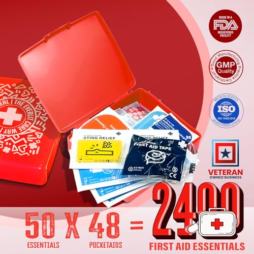 EVERLIT Pocket-Aid Mini First Aid Kit | Compact, Portable Hard-Shell Cases of 50 Items | Cuts, Scrapes, Wound Care Essenti...