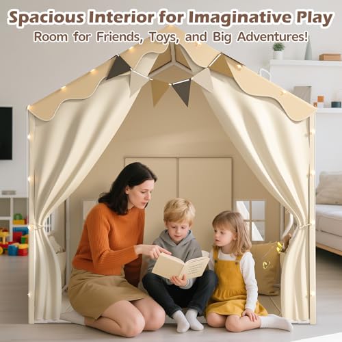 EagleStone 2-in-1 Kids Tent,Large Play Tent with Padded Mat and Lights,Kids Playhouse with 2 Doors & 4 Windows,2 Large Sid...