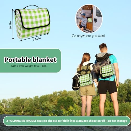 CUNCUI Picnic Camping Blankets, 3 Layers Thick Soft Gingham Blanket, Large 59X79IN Foldable Waterproof Rug, Portable Outdo...