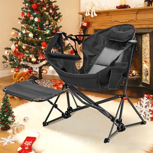 GDY Camping Chairs, Oversized Hammock, Folding Rocking Chairs, Adjustable Back Swing Chairs, Cup Holder, Outdoor Beach Law...