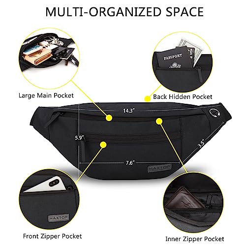 MAXTOP Large Crossbody Fanny Pack with 4-Zipper Pockets,Gifts for Enjoy Sports Festival Workout Traveling Running Casual H...