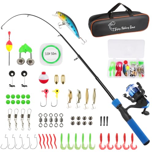 Kids Fishing Pole Kit, 59'' Telescopic Rod and Reel Beginner Combo with Spincast Reel,Tackle Box, Carrier Bag,Fishing Gear...