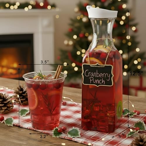 Chengu 61 Pcs Mimosa Bar Supplies 4 Pack 50 oz Plastic Water Carafe with Lid and Cups Label, Clear Pitcher with Lid Tags D...