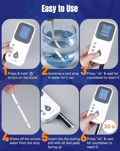 Pawfly 6 in 1 Digital Water Testing Kit, 50 Strips Fresh/Salt Aquarium Water Test Kit, Fish Tank Water Testing Kit, Digita...