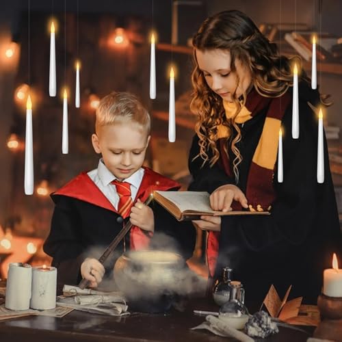 kakoya Flameless Floating Candles with Wand，20 Pcs Magic LED Hanging Taper Candles，Flickering Battery Operated Taper Candl...