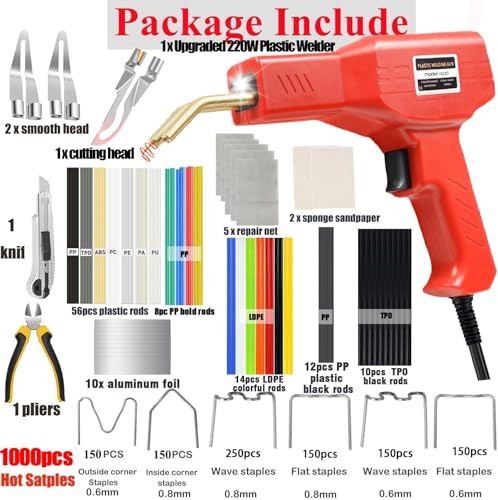 Upgraded 220W Plastic Welder, 2 in 1 Plastic Welding Kit Plastic Repair Welder Kit 1000PCS Hot Stapler Soldering Gun with ...