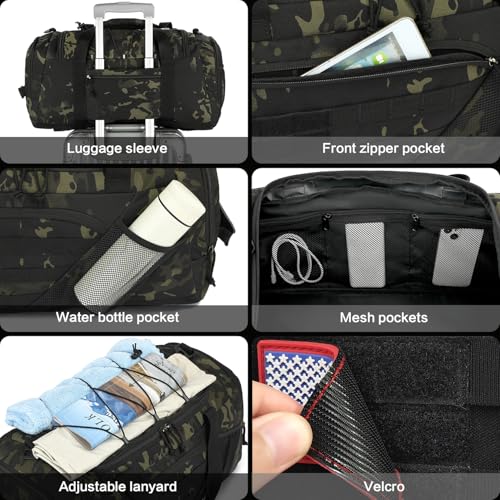 3-in-1 Tactical Gym & Travel Duffle Bag Backpack Men Multi-Functional 45L Military Sports Duffle Bag with Shoe Compartment...