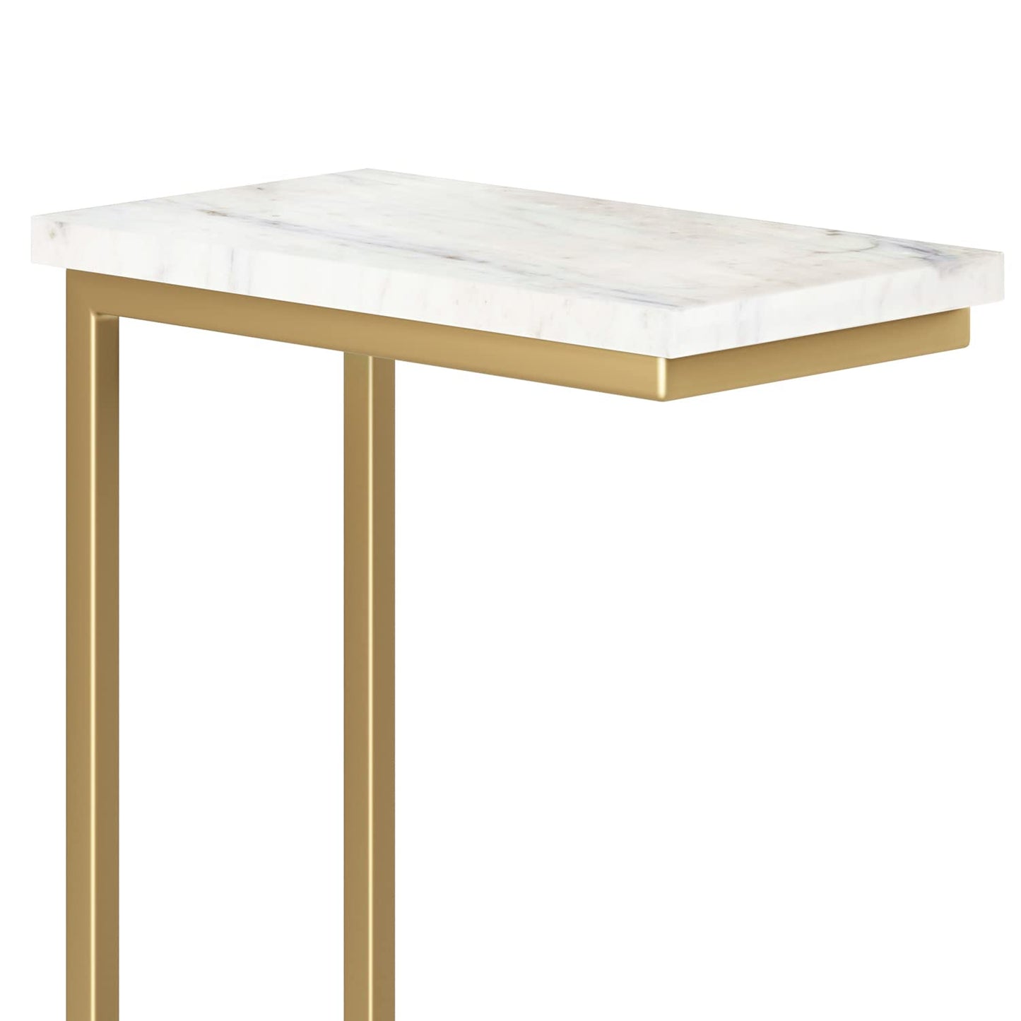 SIMPLIHOME Skyler Metal Table - 18" Wide x 24" High Solid Iron C-Side Table with Genuine White Marble Top in Gold, Contemporary Accent End Table for Living Room or Home Office with Slide-Under Design