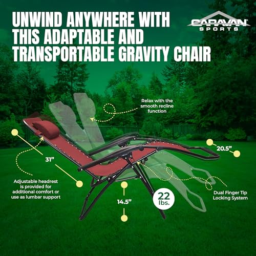 Caravan Sports Zero Gravity Outdoor Portable Folding Camping Lawn Deck Patio Pool Recliner Lounge Chair for Adults, Adjust...