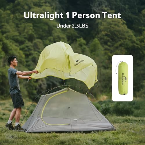 Naturehike Star Trail 2.3lb One Person Tent, Easy Setup, Compact, Spacious, Ultralight 1 Person Backpacking Tent for Campi...