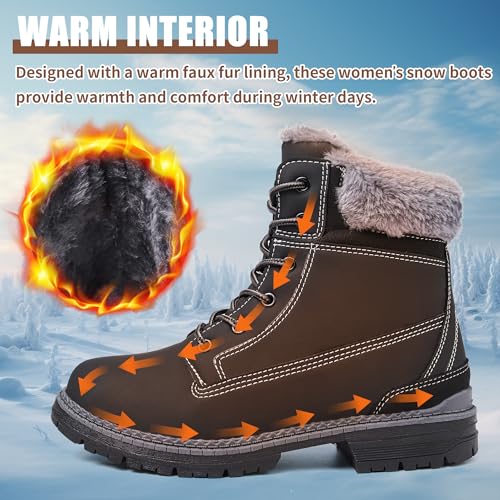 BKWHDAY Winter Boots for Women Snow Boots Waterproof Fur Lined Warm Hiking Boots Ladies Lace Up Walking Boots Anti-Slip Li...