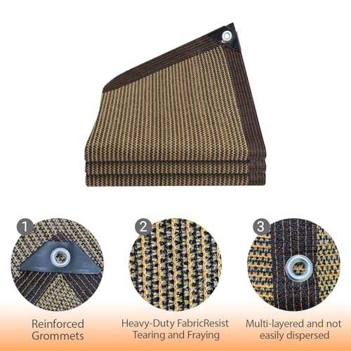 90% Mocha Shade Cloth, Sun Shade Canopy with Grommets for Patio, 8×12FT Shade Cloth for Garden Covers for Shade and Rain, ...