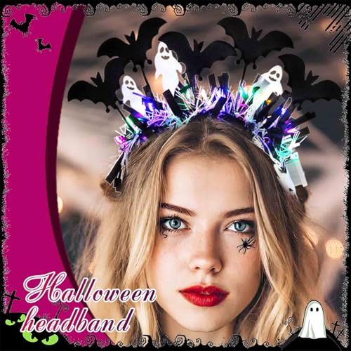 Acenail Light up Headband Halloween Black Bat Headbands Pumpkin Festival Headpiece Flashing Hair Accessories for Women