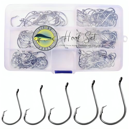 Living Lures Fishing Hooks, Circle Hooks, 150PCS 2X Strong Rust & Corrosion Resistant High Carbon Steel, Saltwater Fishin...