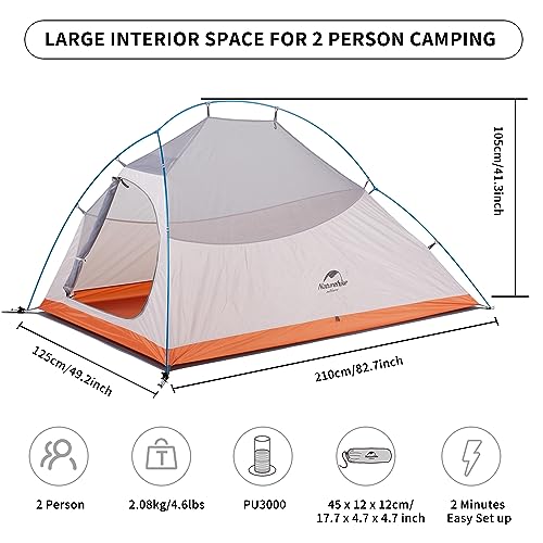 Naturehike Cloud-Up 2 Person Tent Lightweight Backpacking Tent with Footprint - Free Standing Ultralight Camping Hiking Ba...
