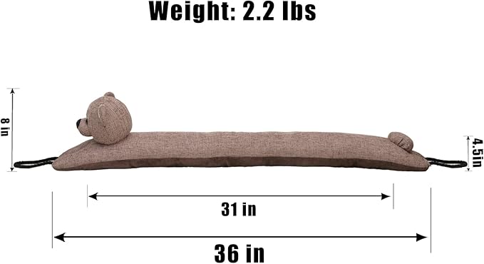 Marwood Under Door Draft Stopper Decorative Wind Stopper 36 inch for Door & Window, Weighted Animal Air Draft Stopper Snake Noise Blocker for Bottom of Door with Hanging Loops -Bear