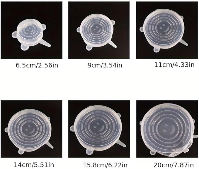 6-Pack Reusable Bowl Covers,Silicone Stretch Lids for Food Storage - Elastic Heat-Resistant Bowl Covers, Cups, Cans, Jars - Universal Lid for Round and Rectangle Containers