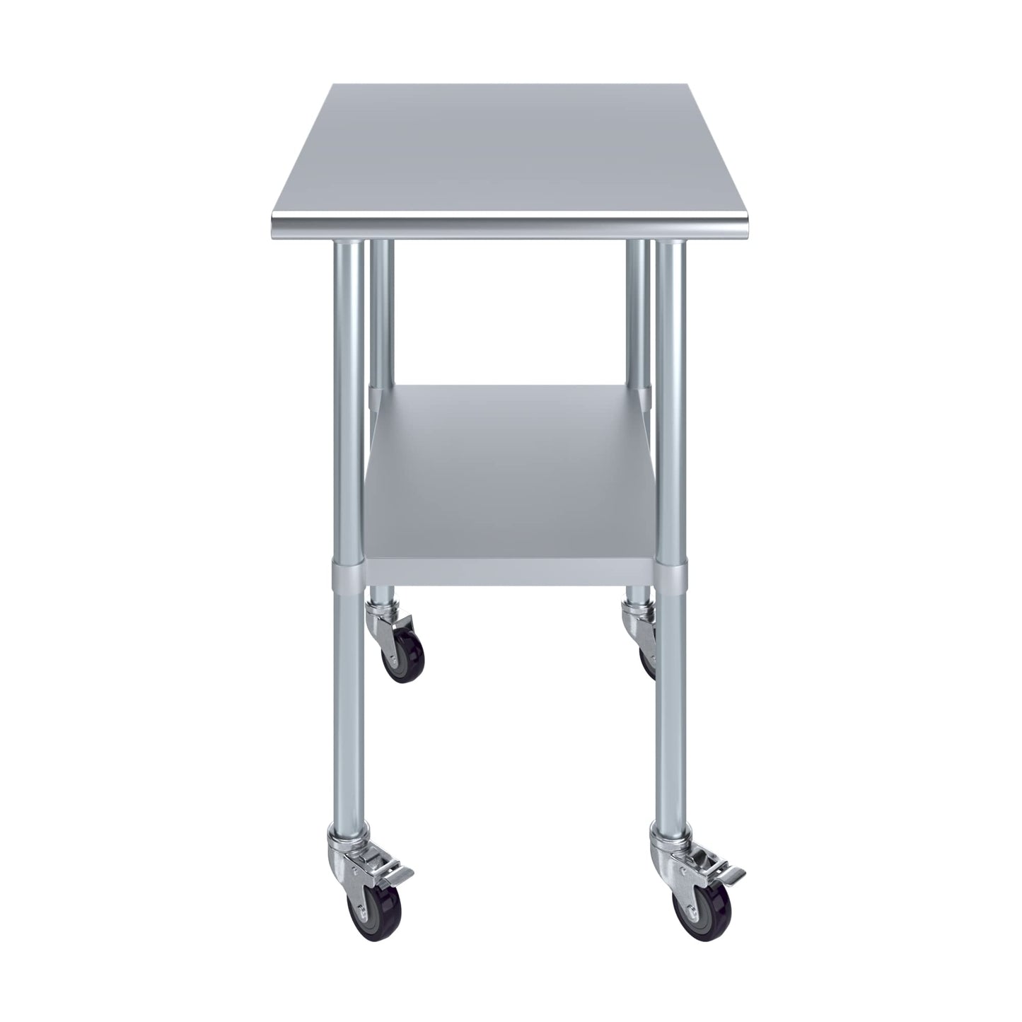 AmGood 30 in. x 24 in. Stainless Steel Work Table with Wheels | Metal Kitchen Food Prep Table | NSF