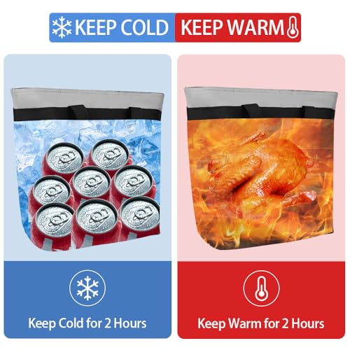 CIVJET Insulated Reusable Tote Bag for Grocery Shopping for Women/Men, Pizza/Food Delivery Bag to Keep Food Cold/Hot for U...