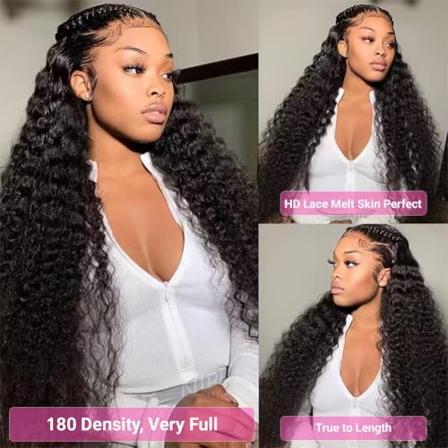 SQU&CIR 28 Inch Deep Wave Lace Front Wigs Human Hair 180% Density 13x4 HD Lace Front Wigs Deep Curly Lace Frontal Wigs Pre Plucked with Baby Hair