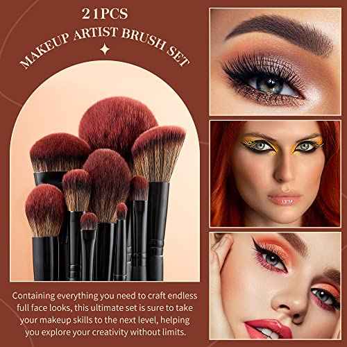 Jessup Makeup Brushes Set Premium Synthetic Powder Foundation Highlight Concealer Eyeshadow Blending Eyebrow Liner Spoolie Brush Set Black 21pcs T271