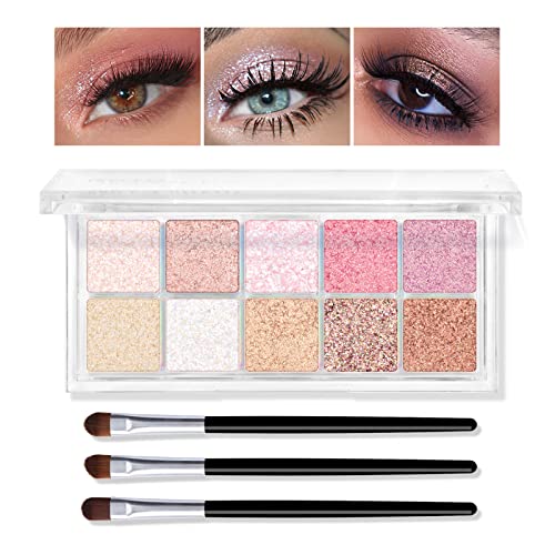 KYDA 10 Colors All Glitter Eyeshadow Palette, Sparkling Sequin Eyeshadow, Shiny Pearl Powder Eye Shadow, Multicolor Glitte...