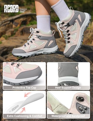R CORD Kids Hiking Boots Waterproof Non-Slip for Outdoor Lace-Up Closure Girls Hiking Boots Durable TPR Traction Outsole K...