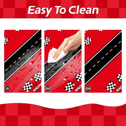 Childom 3Pcs Racing Car Plastic Tablecloth, Race Birthday Party Decorations, 54'' x 108'' Checkered Table Cloth Decor, Fav...