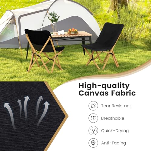 Tangkula Camping Chairs 2 Pack, Portable Folding Lawn Chair with Solid Bamboo Frame, Ultralight Canvas Seat, Back Pocket, ...