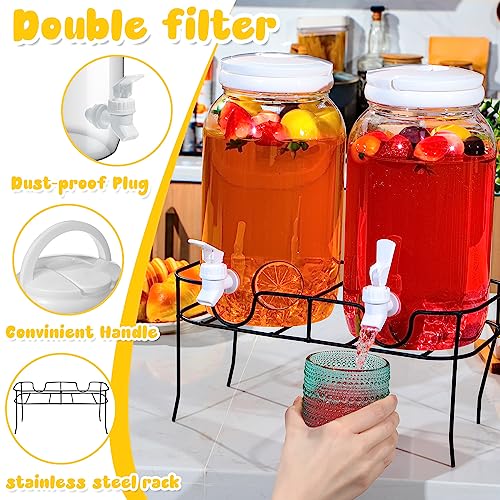 Tanlade 2 Pcs Plastic Drink Dispenser with Stand Beverage Dispenser with Sturdy Metal Base Juice Dispensers for Parties Le...