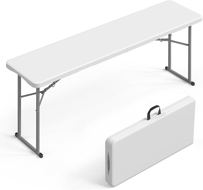 VINGLI 6 FT Narrow Folding Table, Tabletop Folded in Half, Premium Quality HDPE Material and Sturdy Metal Frame, Perfect f...