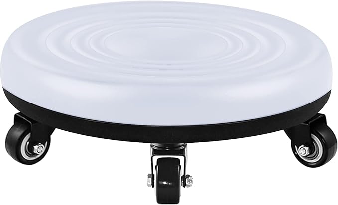 Lanstics Low Rolling Stool White Short Roller Seat Stool Unadjustable Leather Low Roller Seat Stools (White)