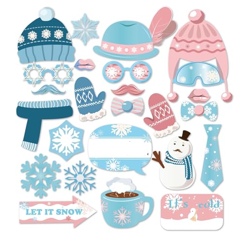 Anor Wishlife Snowman Photo Booth Props,Winter Wonderland Snow Photo Booth Props,Snow Booth Props(25CT),Snowflake Party De...