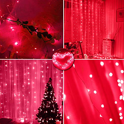 300 LED Curtain Christmas String Lights, Backdrop Fairy Lights With Remote Control USB Power 8 Lighting Modes Window Red L...