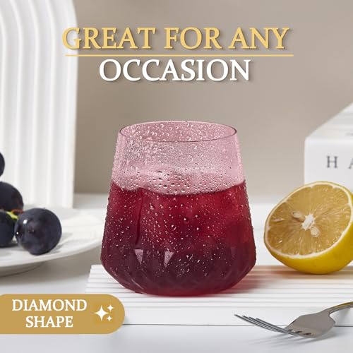 ROIMEE VONT 40 Pack Rhombus Plastic Wine Glasses,Heavy Duty Disposable Wine Champagne Whiskey Glasses Unbreakable Clear Pl...