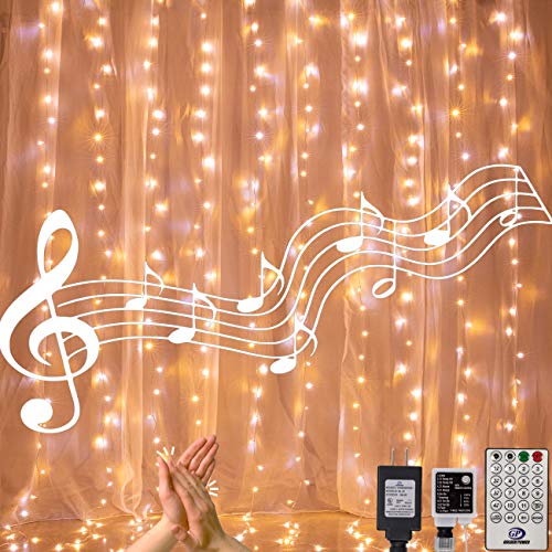 AWQ 300 LED 6.6ft x 9.8ft Curtain String Light Window Fairy Lights 4 Music 11 Lighting Modes with Remote Control for Chris...