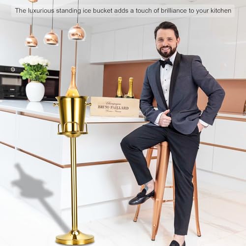 Champagne Bucket with Stand,Ice Bucket with Stand Stainless Steel Bucket Wine Chiller On Stand 12Lb Hammered Tall Ice Buck...