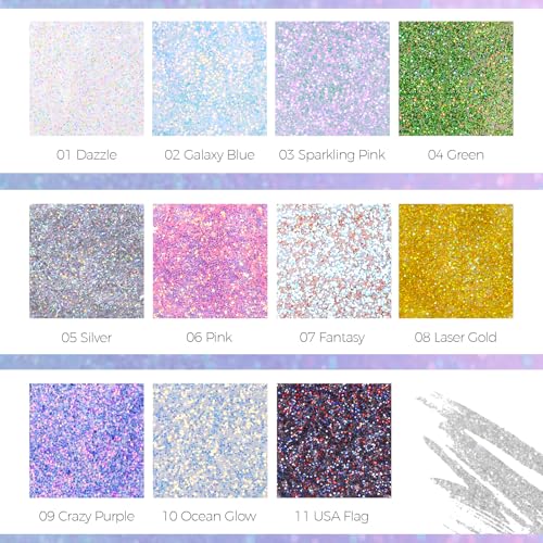 DAGEDA Body Glitter Gel, Roll-on Face Glitter for Mermaid Makeup Festival Rave Accessories, Holographic Hair Glitter Gel,B...