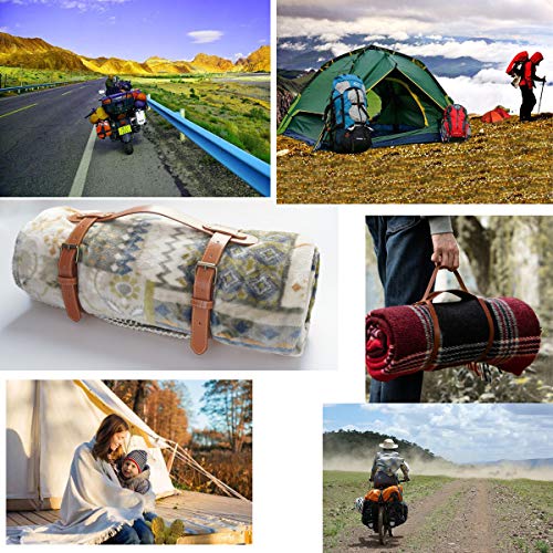 PU Leather Handle Outdoor Picnic Blanket Carry Strap Camping Travel Rug Carrier Blanket Motorcycle Tour Yoga Mat Luggage B...