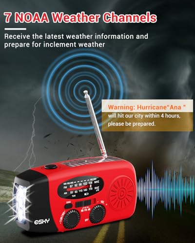 Esky Emergency Hand Crank Radio 7400mWh with 3 LED Flashlight, AM/FM/NOAA Portable Weather Radio with Power Bank Phone Cha...
