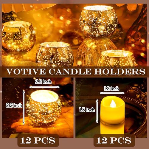Rtteri 12 Set Votive Candle Holders Wedding Centerpiece Table Decorations Speckled Mercury Glass Votive Candle Holders wit...