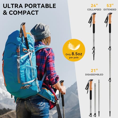 TOBTOS Telescoping Trekking Poles 2 Pack - Adjustable Hiking Sticks & Walking Sticks, 7075 Aluminum with Cork Grips & EVA ...