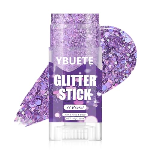 YBUETE Violet Face and Body Glitter Stick for Sparkling Makeup, Hair Glitter Accessories for Women, Highlighting Stick for...
