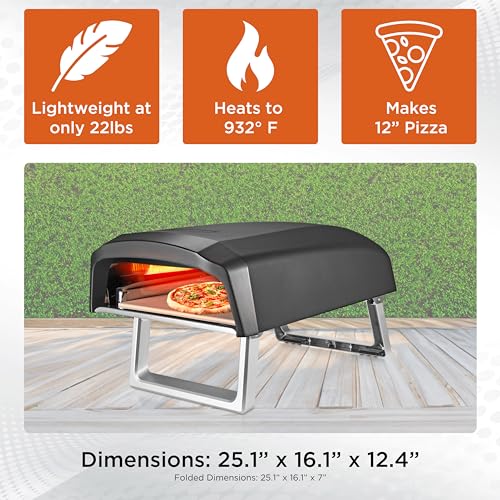 Commercial Chef Outdoor Gas Pizza Oven – Portable Propane Pizza Maker with Door, Peel, Stone, Cutter, and Cover - L-Shaped...