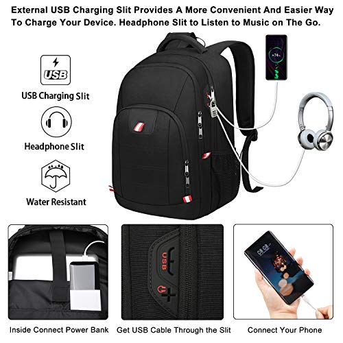 Della Gao Travel Laptop Backpack, Black Backpack for Men and Women with USB Slit Business Computer Back Pack (Black, 15.6 ...