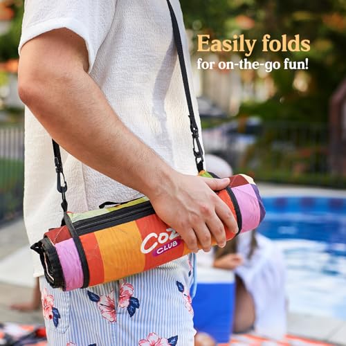 Cozy Club Waterproof Picnic Blanket Foldable Outdoor Mat with Pocket, Stakes & Shoulder Strap | Sandproof, Durable & Porta...