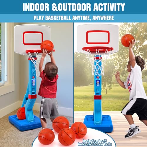 SUPER JOY Toddler Basketball Hoop - Height Adjustable Kids Hoop for Indoor & Outdoor Play - Portable Mini Basketball Goal ...