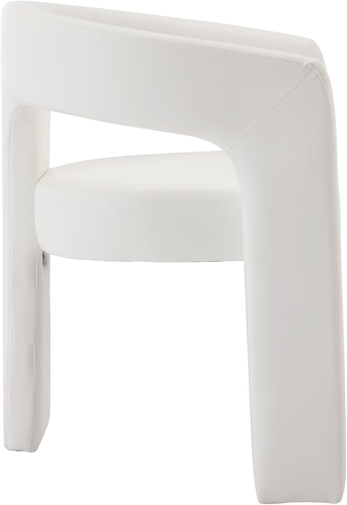 DAYALANE Modern Barrel Dining Chair, Upholstered Faux Leather Accent Kitchen Chair with Arms Comfy Side Chair for Living Room/Home Office/Reception, Pu White